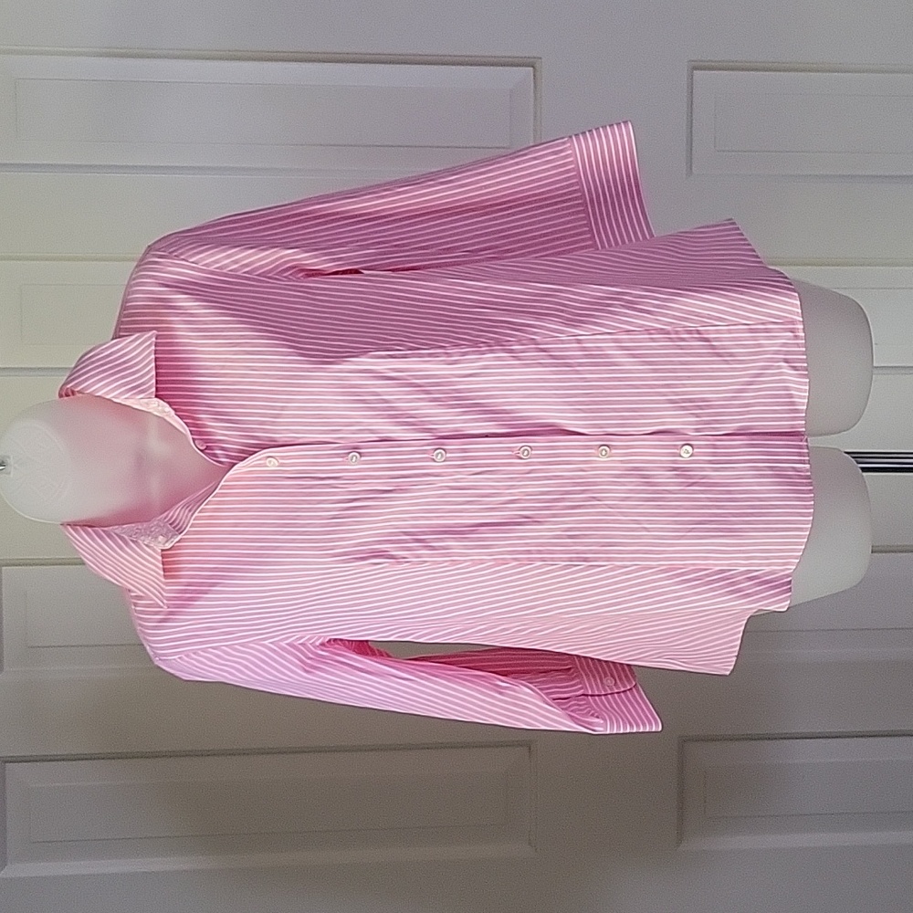 Talbots women's pink and white stripe button down shirt sz 10p